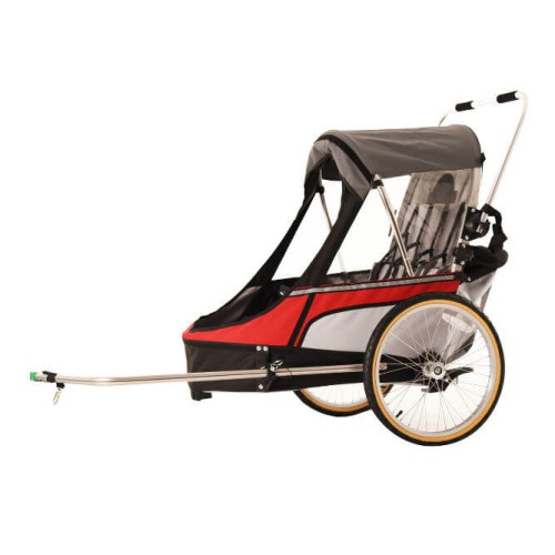 Przyczepka rowerowa WIKE Premium Double 3w1 czerwono-szara