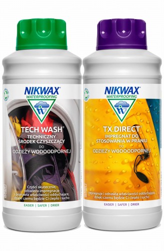 Zestaw do pielęgnacji odzieży i sprzętu outdoor NIKWAX Tech Wash i TX Direct 2 x 1l